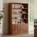 Aura 47” Ash Wood Fluted Walnut Bookcase With Sintered Stone Top