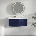 Floating Curved Bathroom Vanity & Round LED Medicine Cabinet Set Left Offset