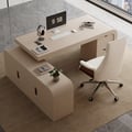 70.9" Whitewash L-shaped Executive Desk Left Hand & Reclining Leather Office Chair