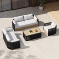 4-Pieces Modern Aluminum & Rope Outdoor Swivel Sofa Set with Coffee Table in Black for 6