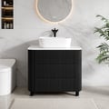 80cm Fluted Freestanding Bathroom Vanity with Vessel Sink, 3-Drawers, Sintered Stone top