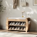 32'' Solid Wood Natural Shoe Storage Entryway Bench with Shoe Rack