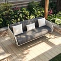 Chaise balançoire d'extérieur Tatta en aluminium tressé avec coussin gris
