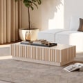 Aura 47" Ash Wood Slatted Coffee Table with Sintered Stone Top