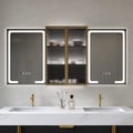 Mobile a specchio LED nero da 150 cm con vano centrale, dimmerabile a 3 colori e antiappannamento
