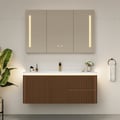 Moderno tocador de baño flotante acanalado de 119 cm con lavabo, LED suave y amplio almacenamiento