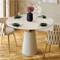 Modern 39" Round Faux Travertine Dining Table with Leather-Wrapped Base, Seats 2