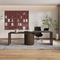 Modern 60" L-Shaped Walnut Office Desk with Drawers, Rotating Design