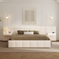 Humply King Size Upholstered Bed with Wide Headboard & Floating Smart Nightstand Set