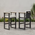 Tevara Outdoor Aluminium Frame & Teak Wood Armrest Bar Stools in Warm White, Set of 2