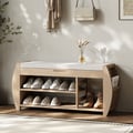 Banc d'entrée de rangement pour chaussures en placage de bois blanchi de 40'' avec étagère à chaussures