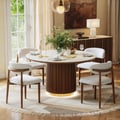 Aura 47" Faux Travertine Round Sintered Stone Dining Table, Seats 4