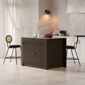 Mid-Century 51" Glossy Sintered Stone Top Kitchen Island with Storage, Smoked Brown