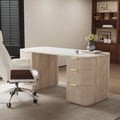 Modern Wash White  Rectangle Desk & Reclining Leather Office Desk Chair (63.8")