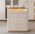 Îlot de placard moderne de 29,5" en cuir cannelé, commode à 7 tiroirs avec éclairage et rangement pour bijoux