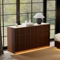 59" Walnut and Sintered Stone 6-Drawer Lighted Dresser
