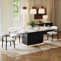 Tavolo da pranzo rettangolare Aura 213 cm in pietra sinterizzata nera effetto travertino, base scanalata, 8 posti