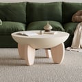 Curva Round Concrete Walnut Coffee Table with Wood Legs