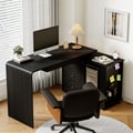 Modern 73" L-Shaped Black Rotating Desk with Keyboard Tray & Storage