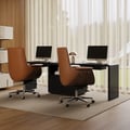 Black Double Desk with Drawers & 2 Brown PU Leather Modern Home Office Chairs