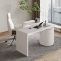 Modern 60" L-Shaped Matte Warm White Executive Desk with Drawers, Rotating Design