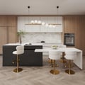 2050mm-2680mm Extendable Black Kitchen lsland with Doors&Drawers Marble Pattern Top