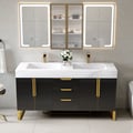 59" Double Sink Freestanding Vanity Set with LED Medicine Cabinet , Storage