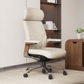 Ivory Genuine Leather Swivel Office Chair with Ergonomic Synchro-Tilt Recline System