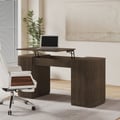 Velign 60" Walnut Standing Computer Desk with 2-Door Storage Cabinet
