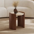 Table d'appoint ronde en noyer de 20 pouces avec plateau en travertin