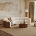 Aura 145" Linen Upholstered Curved Sofa with Light