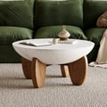 Curva 37" Round Concrete Walnut Coffee Table with Wood Legs