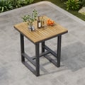 Tevara Outdoor Square Bar Table with Teak Wood Slat Top & Aluminium Frame in Dark Grey