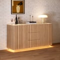 Aura 60" Natural Faux Travertine Sideboard with Ash Wood Slatted Doors & LED Light