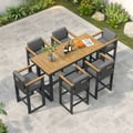 Axis 7-Piece Outdoor Teak Wood Modern Bar Dining Table Set with 6 Chairs