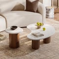 Ensemble de tables basses rondes de 18"-47" en placage de béton et noyer