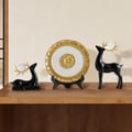 3-teiliges schwarzes Hirsch-Figuren-Set mit Dekoteller, luxuriöse Tierskulpturen aus Kunstharz