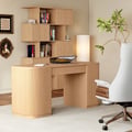 Modern 60" Natural Standing Office Desk & Sliding Door Etagere Bookshelf