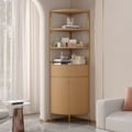 Modern 75" Natural Etagere Corner Bookshelf with Drawer and 2-Door Cabinet
