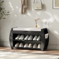 Banc d'entrée de rangement de chaussures noir en bois massif de 81 cm avec étagère à chaussures