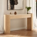 Mesa consola ovalada Japandi de 152,4 cm de piedra sinterizada con 2 cajones