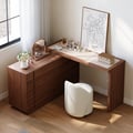 Panvyr Wooden Extendable L-Shaped Makeup Vanity Dresser with Vanity Mirror (49"–94")
