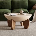 Table Basse Curva 76 cm Ronde en Béton Noyer avec Pieds en Bois