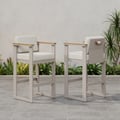 Tevara Outdoor Aluminum Frame & Teak Wood Armrest Bar Stools in Sand, Set of 2
