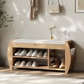Banc d'entrée en bois massif naturel de 40 pouces avec rangement pour chaussures et étagère à chaussures