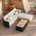 Costra Woven Outdoor Sectional Sofa Set with Adjustable Reclining Chaise and Coffee Table Black