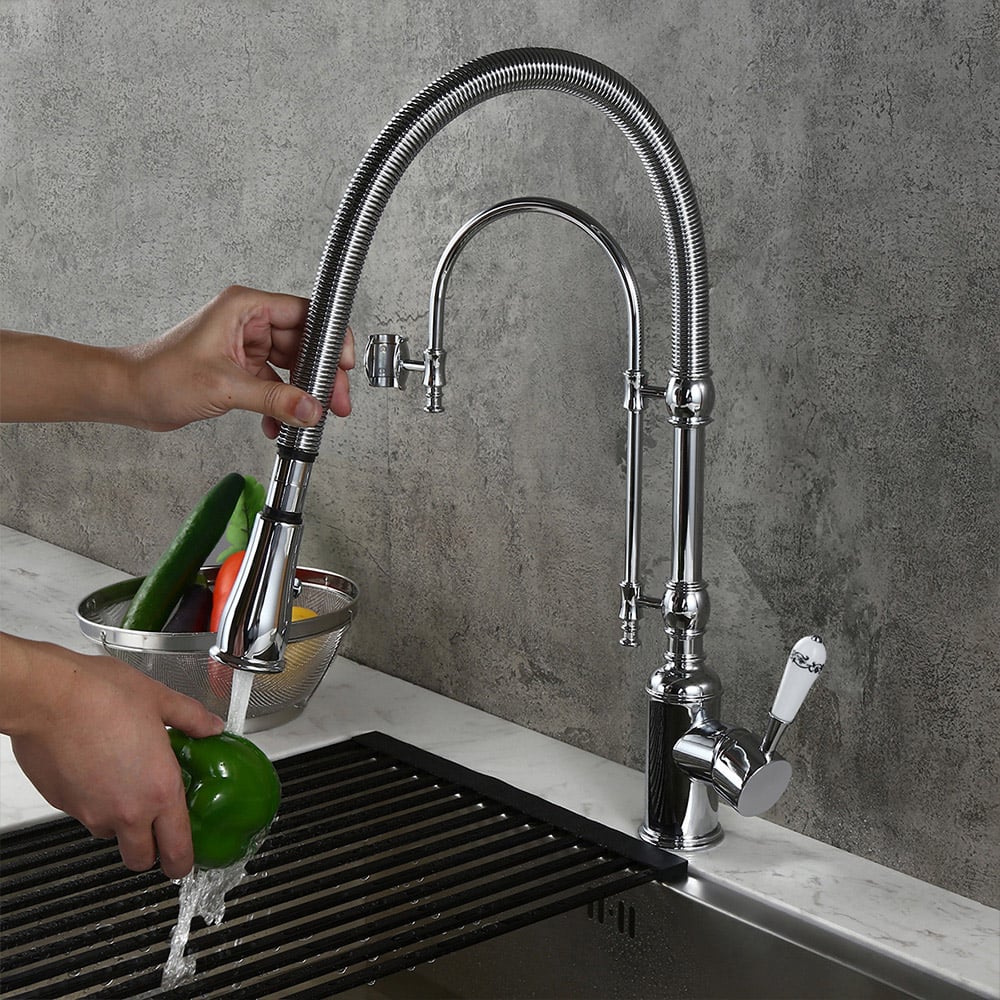 Robinet de Cuisine Rétractable High Arc Chrome en Laiton Massif image de fenêtre