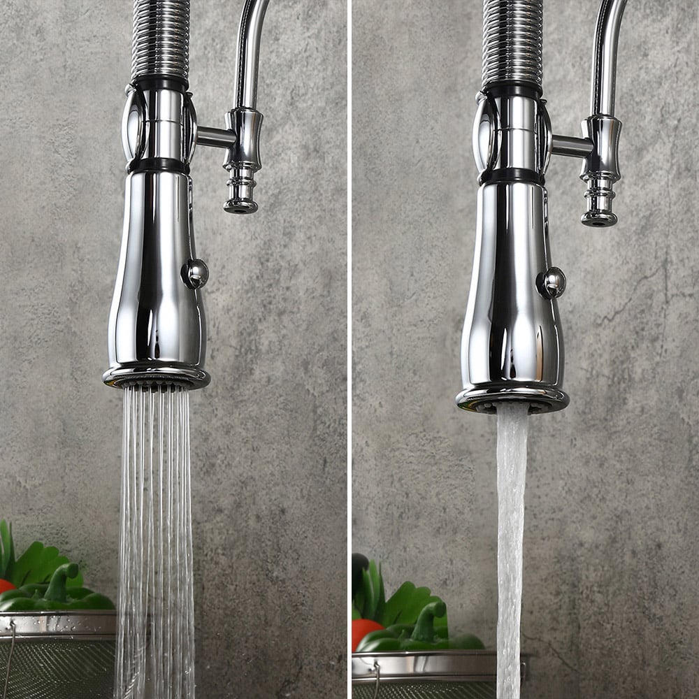 Robinet de Cuisine Rétractable Doré et Chrome Grand Arc en Laiton Massif image de fenêtre
