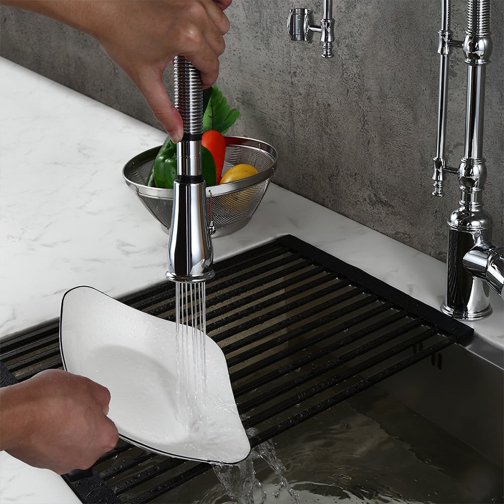 Robinet de Cuisine Rétractable High Arc Chrome en Laiton Massif image de fenêtre
