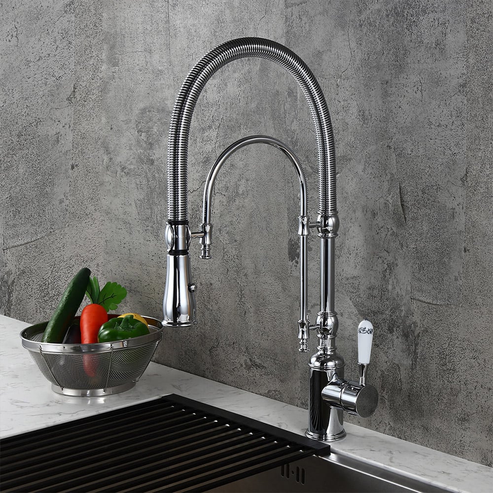 Robinet de Cuisine Rétractable High Arc Chrome en Laiton Massif image de fenêtre